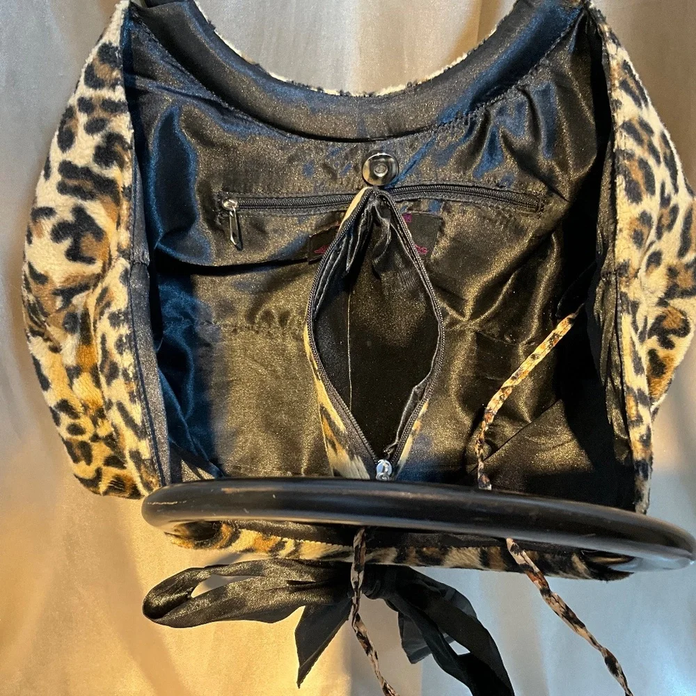 Lux de Ville Leopard Print Satchel with Black Bow and Black Handles